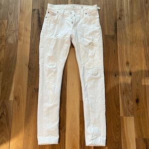 Re/Done Distressed Straight Leg White Jeans